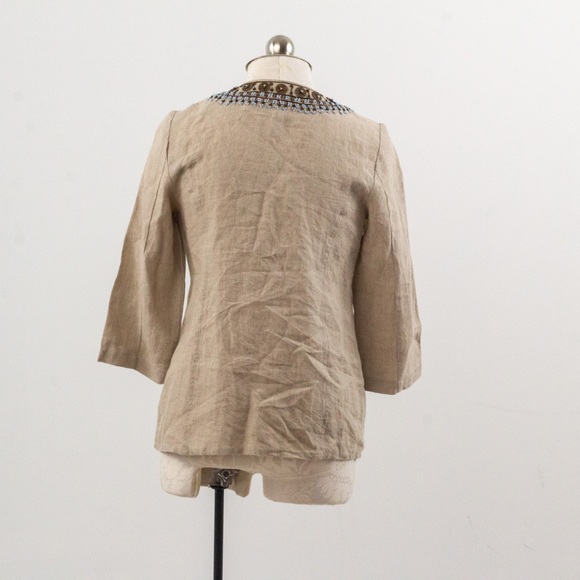 Chico's XS S Linen Embellished Blazer Jacket Layer - Picture 7 of 12